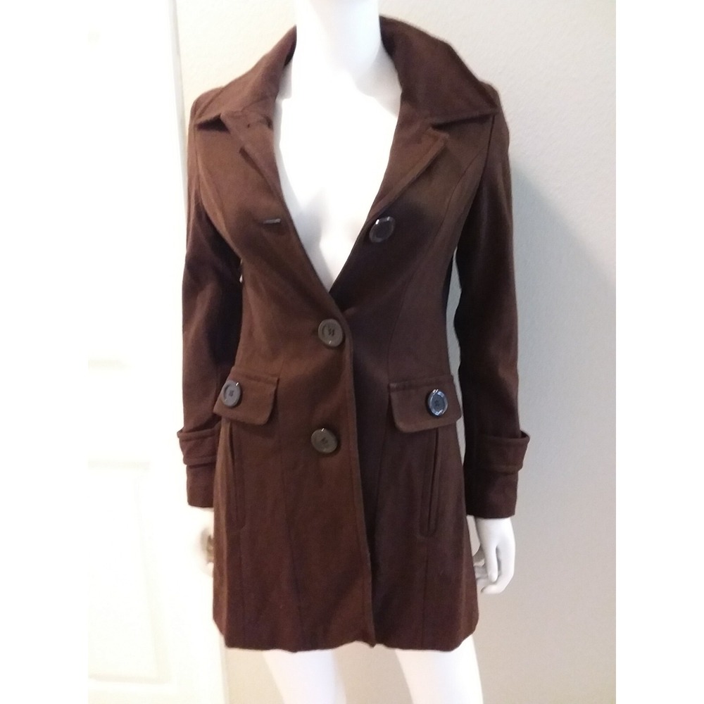 ADRIANA Jacket Brown Size Small Lined Knee Length Classic Preppy City Wool Blend